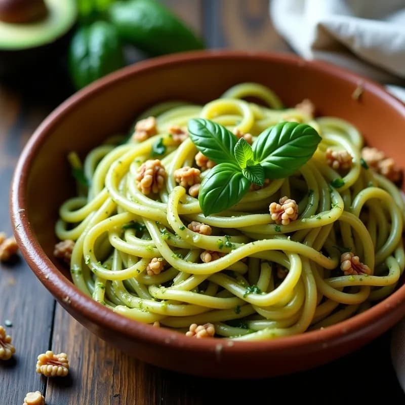 Pasta Integral con Pesto de Aguacate y Nueces