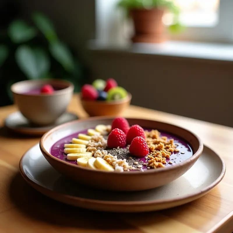 Açaí Bowl con Granola de Cacahuete y Fruta Fresca: Desayuno Bruderino Energético