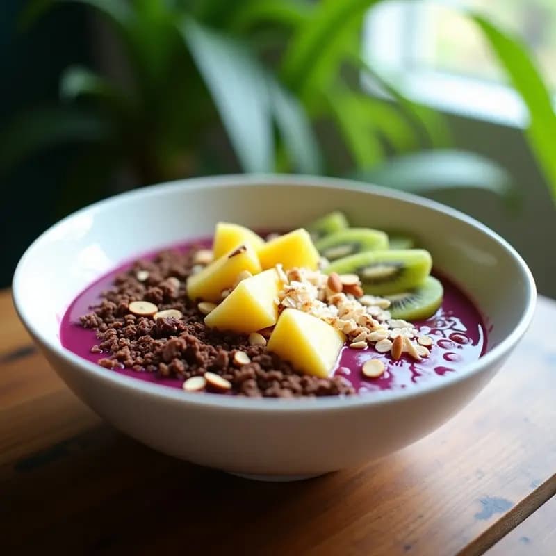 Açaí Bowl con Granola de Cacao y Frutas Tropicales: DesayunoBrasileño Energético