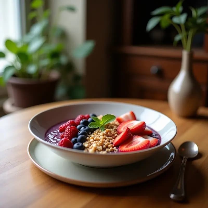 Açaí Bowl con Granola de Castañas y Fruta de la Pasión: Desayuno Brasileño Superalimento