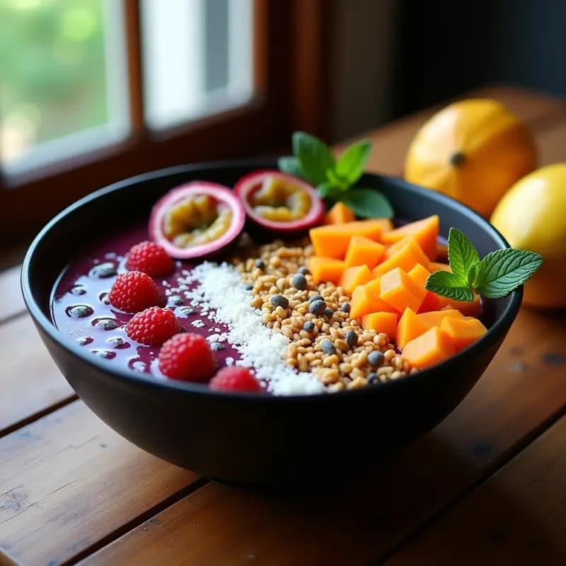 Açaí Bowl con Granola de Quinoa y Frutas Tropicales: Receta Brasileña Vegana