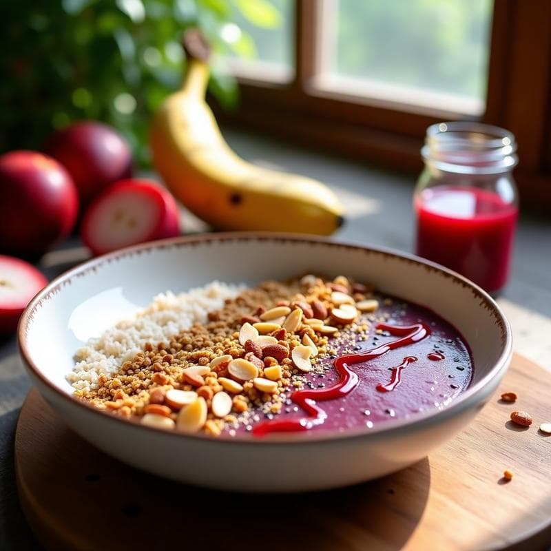Açaí Bowl con Granola de Quinoa y Salsa de Acerola: Desayuno Brasileño Antioxidante