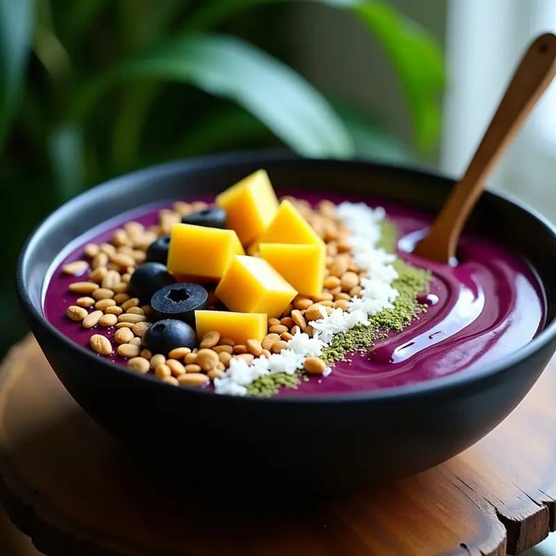 Açaí Bowl con Guaraná y Frutas Amazónicas: Desayuno Brasileiro Energético y Antioxidante