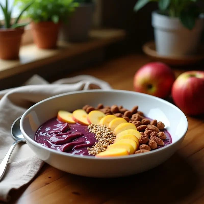 Açaí Bowl con Plátano y Manzana: Desayuno Amazonico con Toppings Crujientes