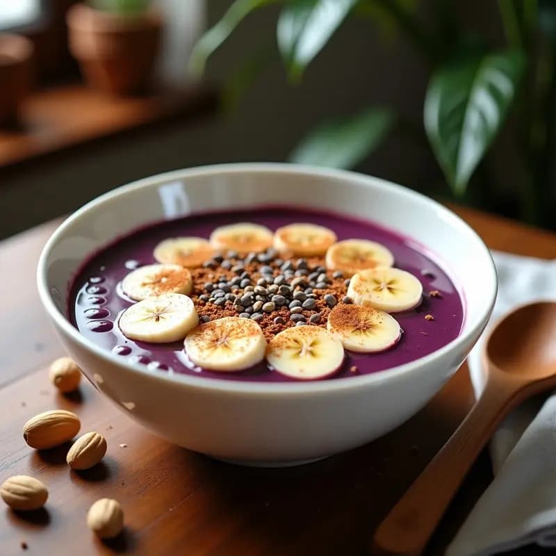 Açaí na Tigela con Banana y Cacahuetes: Desayuno Brasileño Rápido y Nutritivo