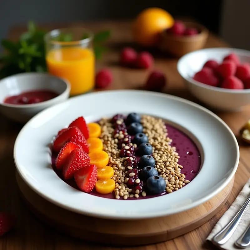 Açaí na Tigela: Postre Brasileño con Frutas y Semillas en Capas