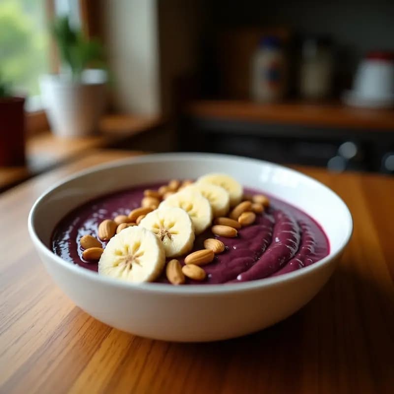 Açaí Na Tigela con Plátano y Cacahuetes: Desayuno Brasilero Alta en Antioxidantes
