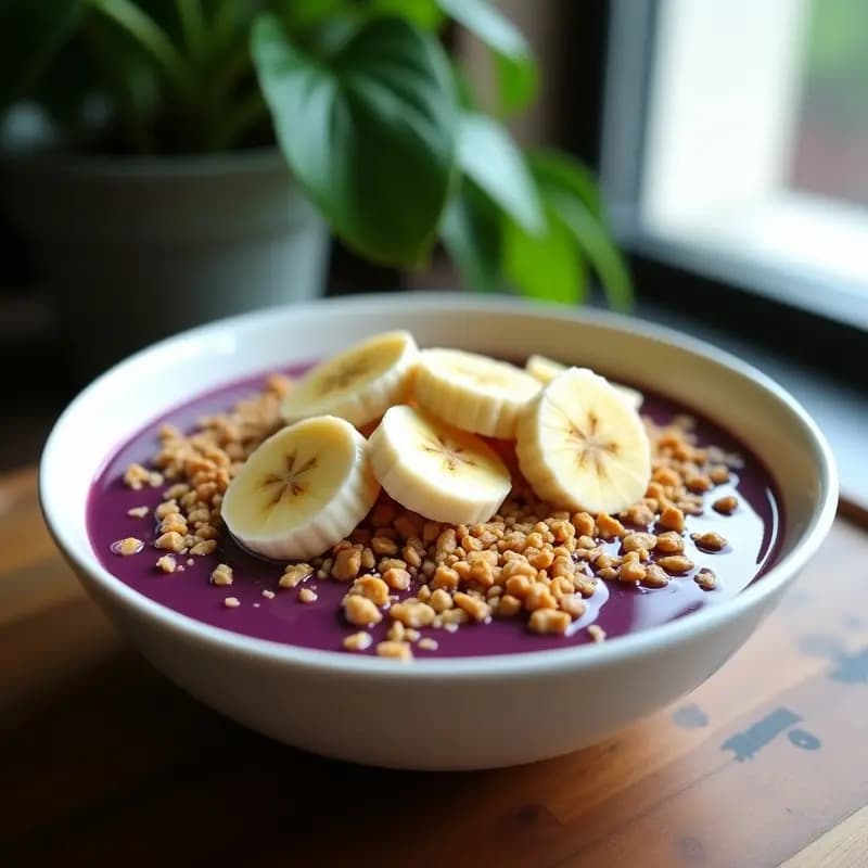 Açaí Na Tigela con Granola de Cacahuete y Banana: Desayuno Brasileño Superenergético