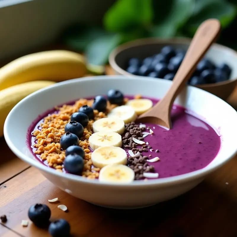 Açaí Na Tigela con Guaraná y Banana: Desayuno Brasileño Energético y Antioxidante