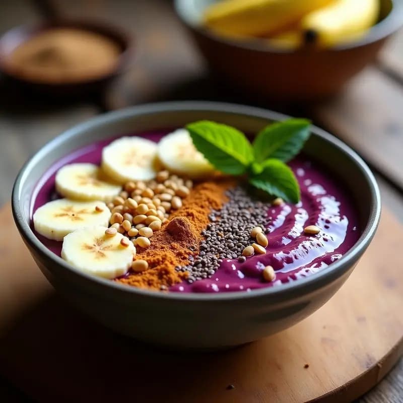 Açaí Na Tigela con Plátano y Maní: Desayuno Brasilero Tradicional para Energizar el Día