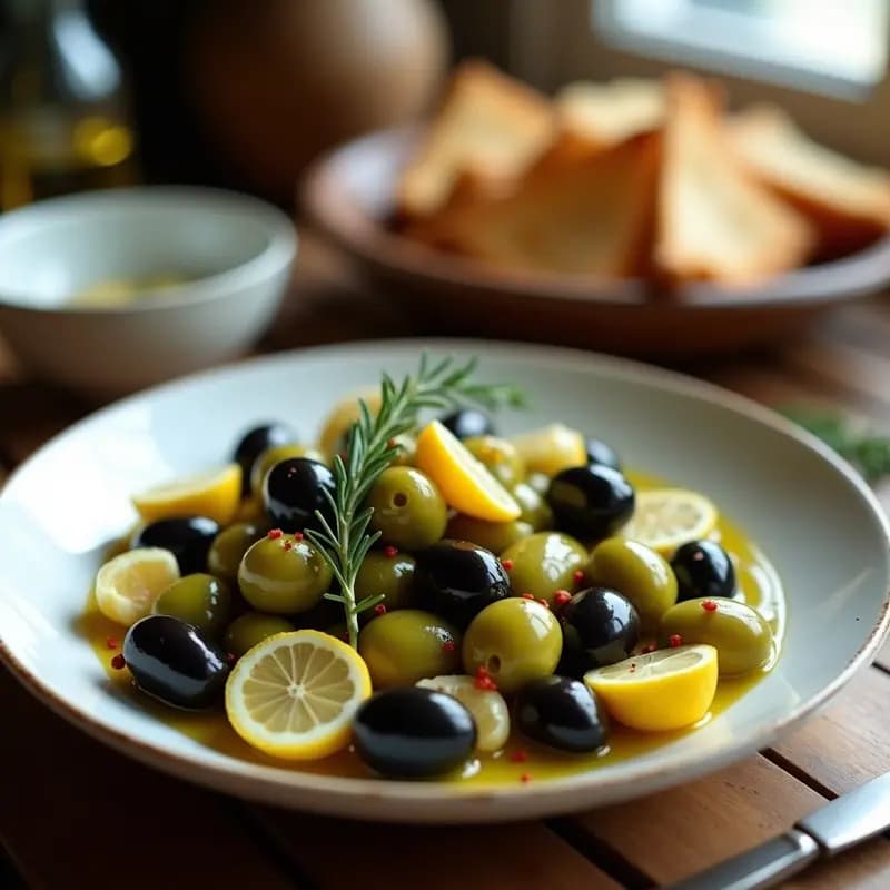 Aceitunas Aliñadas con Limón, Ajo y Tomillo: Tapa Española Rápida y Saludable