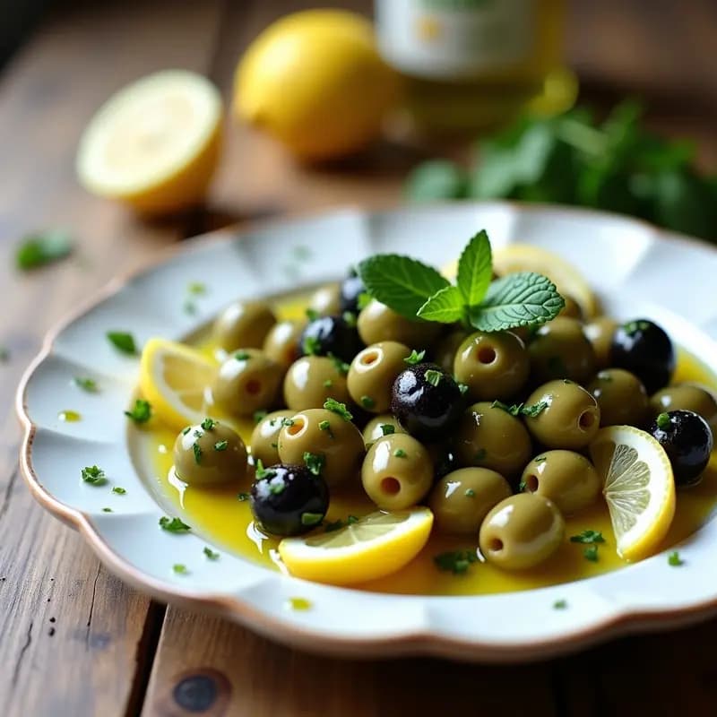 Aceitunas Aliñás con Limón y Hierbabuena: Tapa Fresca y Sin Cocina