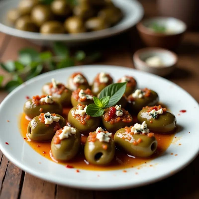 Aceitunas Rellenas de Anchoas y Queso Azul: Aperitivo Mediterráneo con Toque picante