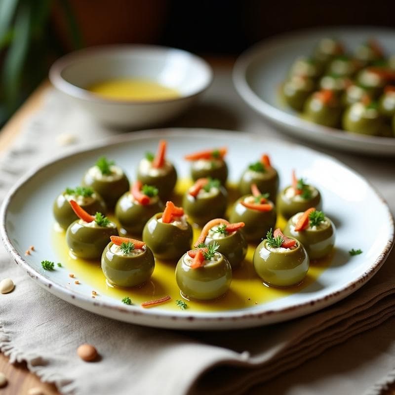 Aceitunas Rellenas de Pimiento del Padrón y Anchoas: Aperitivo Español Tradicional en 15 Minutos