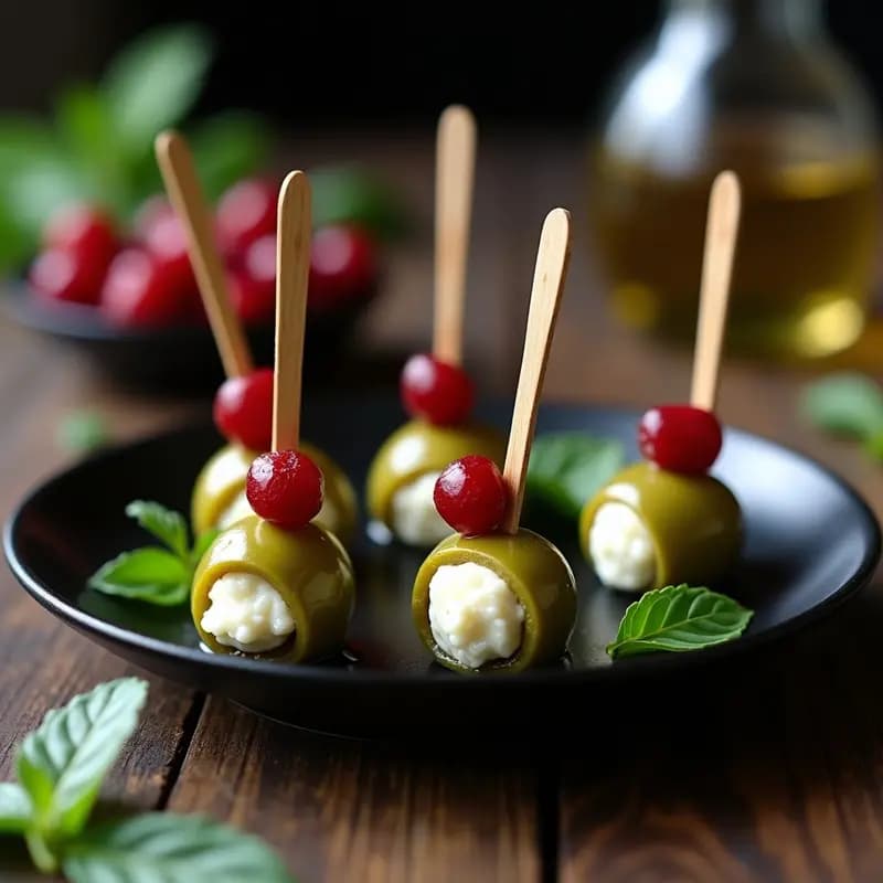 Aceitunas Rellenas de Queso de Cabra y Arándanos: Aperitivo Español Navideño en 10 Minutos