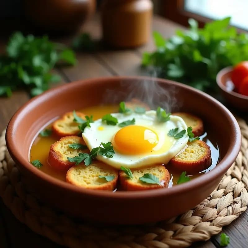 Açorda Alentejana con Cilantro y Huevo Escalfado: Receta Portuguesa Tradicional