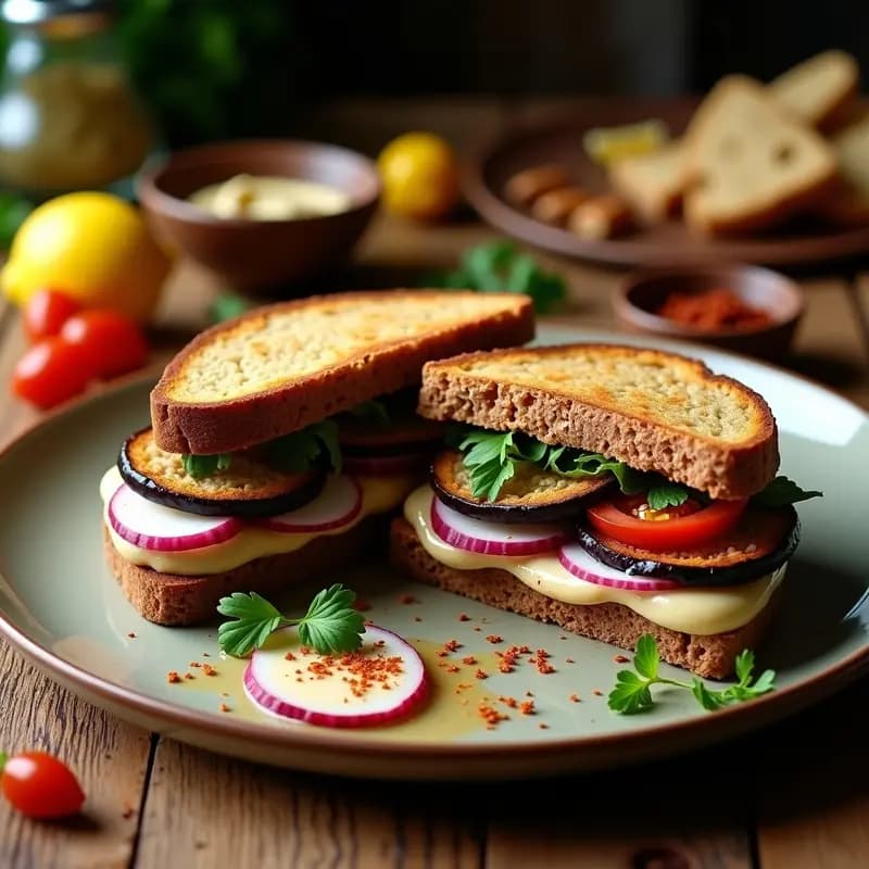 Adjap Sandwich Iraquí con Berenjena Asada y Tahini: Receta Vegana y Sin Gluten