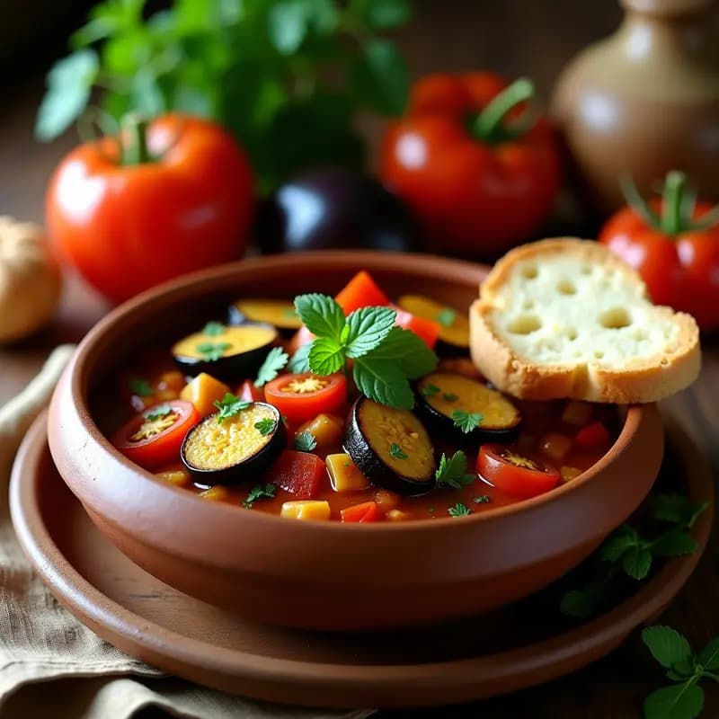 Adjapsandali: Guiso Georgiano de Berenjena y Pimiento con Hierbas Frescas
