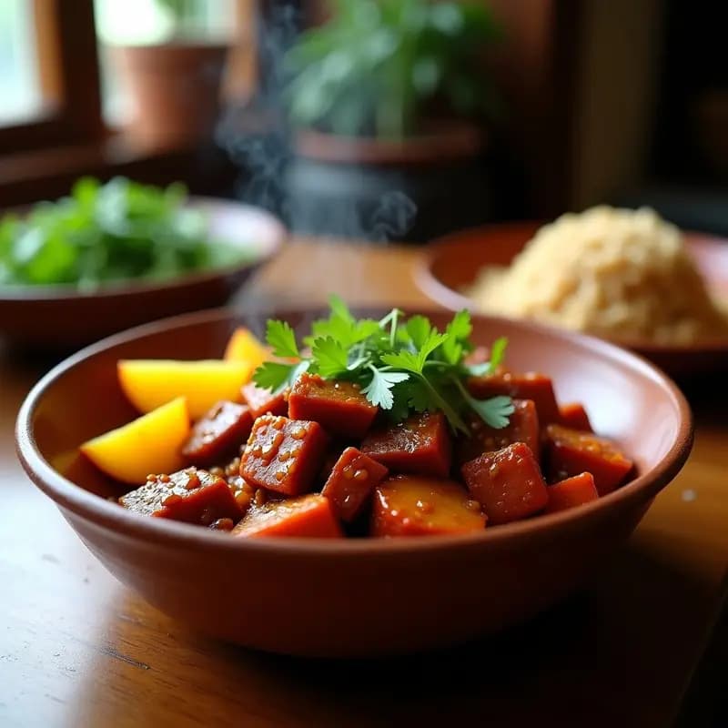 Adobado de Seitan con Hojas de Laurus: Receta Peruana Vegana y Alta en Proteína