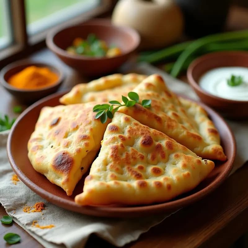 Afghan Bolani: Pan Relleno de Patatas y Cebollino con Especias Afganas