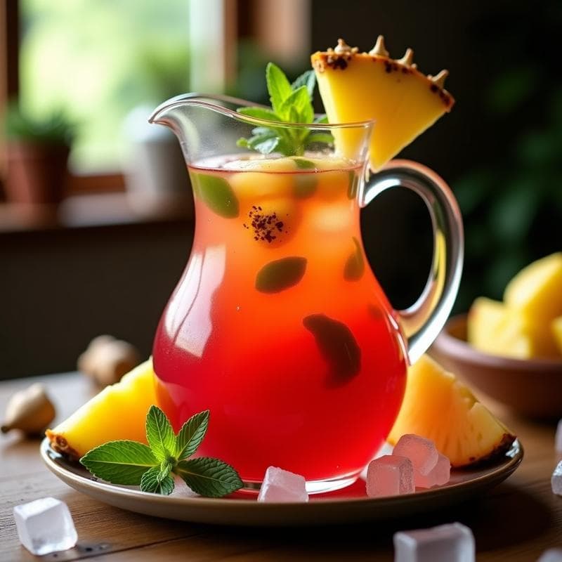 Agua Fresca de Jamaica y Piña con Jengibre: Bebida Mexicana Refrescante y Sin Azúcar