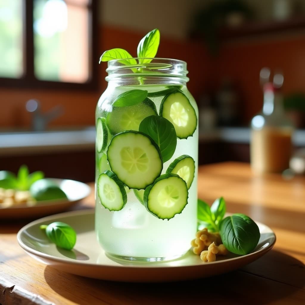 Agua de Pepino y Albahaca con Toque de Jengibre: Bebida Detox Española en 5 Minutos