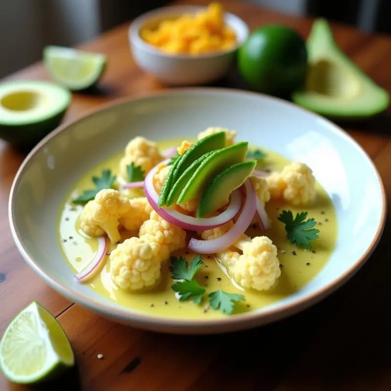 Aguachile de Coliflor con Leche de Tigre de Limón y Chile: Receta Vegana Fusion Mexicano-Peruana