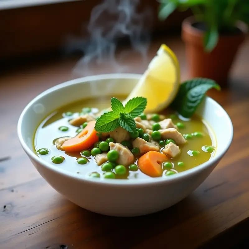 Aguadito de Pollo con Hierbabuena y Guisantes: Sopa Peruana Reconfortante en 20 Minutos