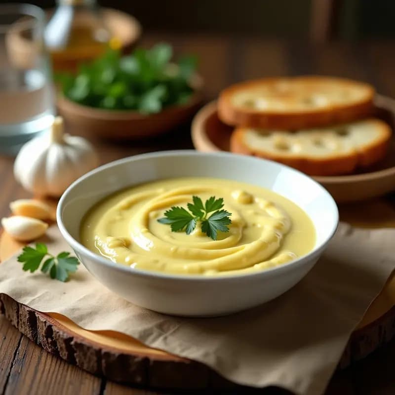 Aioli Español de Ajo y Aceite de Oliva: Salsa Tradicional para Acompañar Carnes y Pescados
