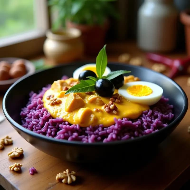 Aji de Gallina Peruano con Arroz Morado: Receta Tradicional y Alta en Proteína