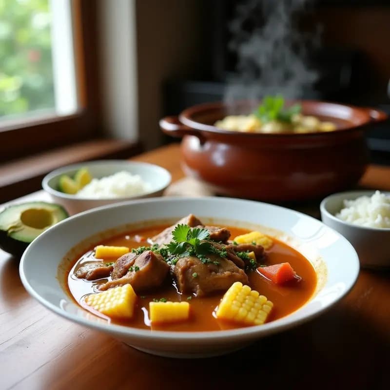 Ajiaco Colombiano con Tres Carnes: Sopa Bogotana con Guascas y Acompañamientos