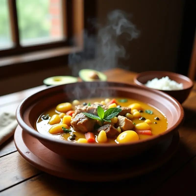Ajiaco Colombiano con Tres Carnes: Sopa Tradicional con Maíz y Patatas