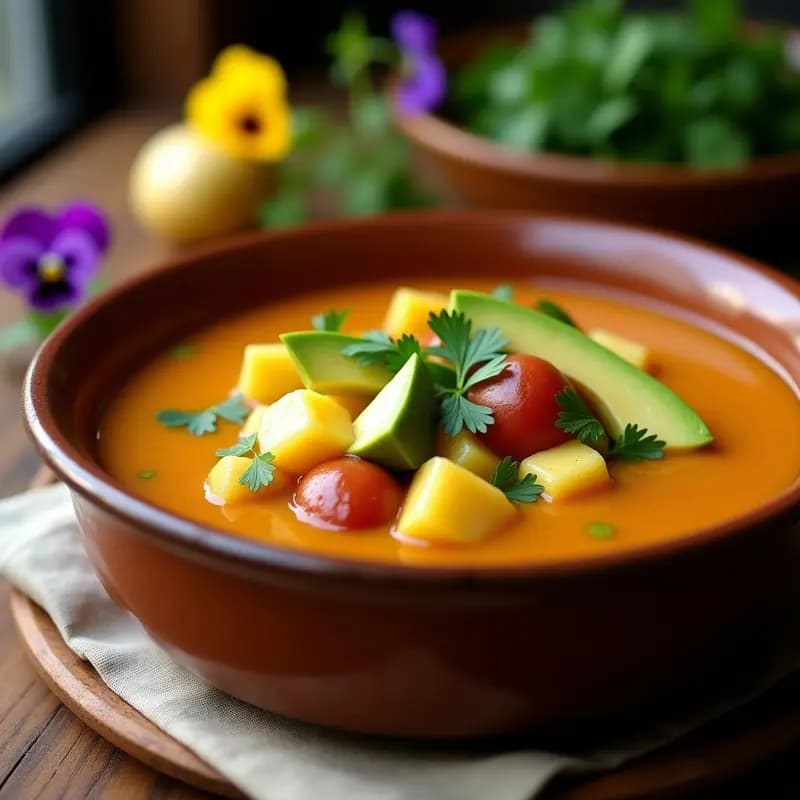 Ajiaco Colombiano Vegano: Sopa de Tres Papas con Guascas y Aguacate en Olla Express