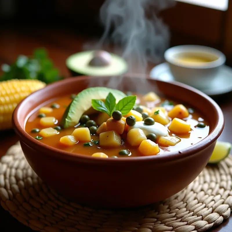 Ajiaco Colombiano con Tres Tipos de Papa y Guascas: Sopa Reconfortante en Olla Exprés