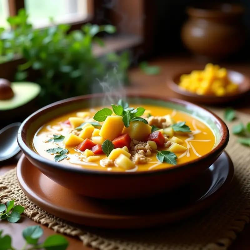 Ajiaco de Tres Papas con Pollo de Sincelejo Vegano: Receta Colombiana con Seitan y Guascas