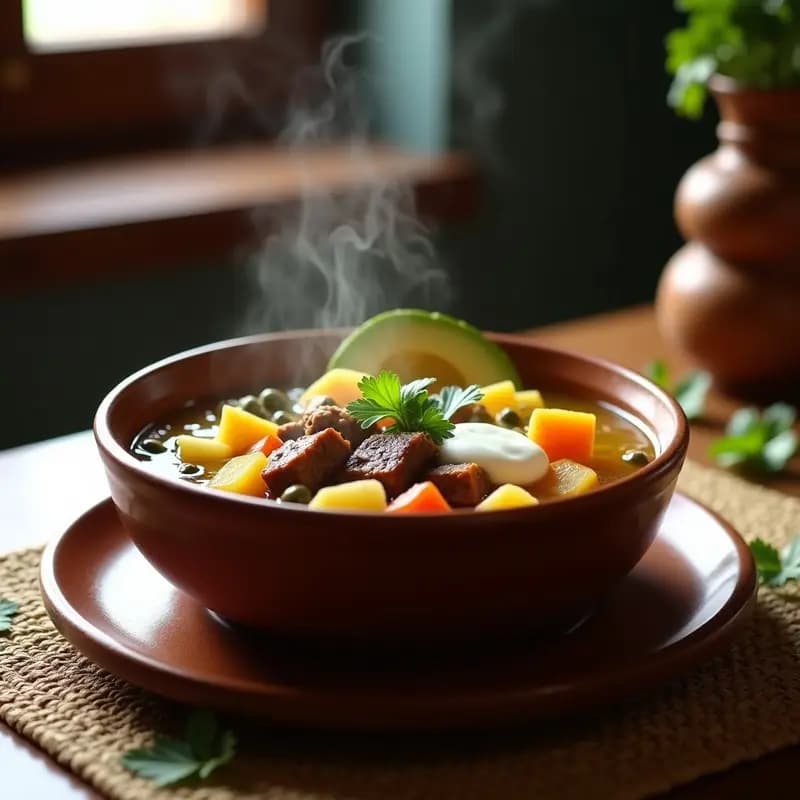 Ajiaco Santanderiano: Sopa Colombiana de Tres Carnes con Mazorca