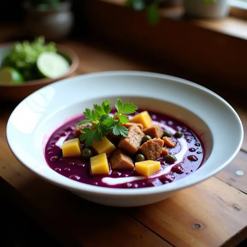 Ajiaco Colombiano con Pollo de Seitan y Maíz Morado: Receta Vegana y Antiinflamatoria