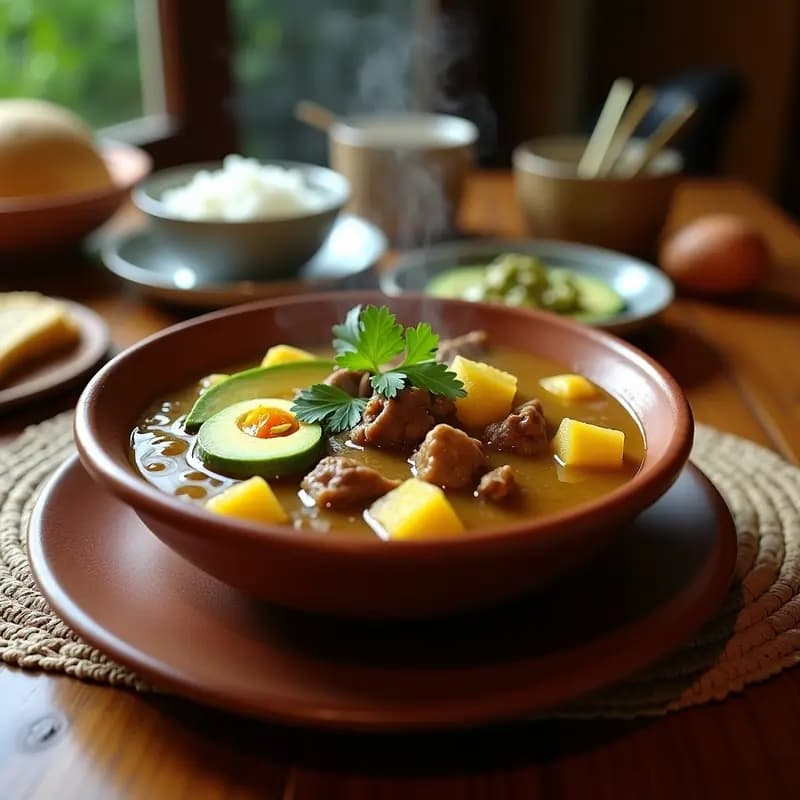 Ajiaco Colombiano con Tres Carnes y Aguacate: Sopa Espesa de la Sabana