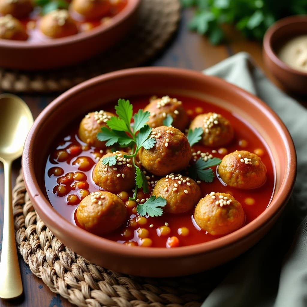 Albóndigas de Berenjena y Lentejas Corail: Receta Árabe en Olla Lenta con Toque de Comino