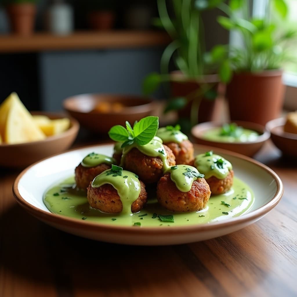 Albóndigas de Berenjena y Pipián Verde: Receta Guatemalteca Vegana en Airfryer