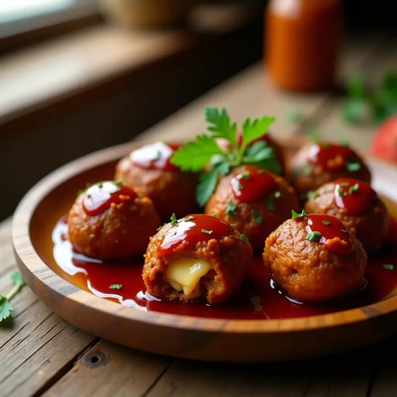 Albóndigas de Carne con Queso Fundido y Salsa BBQ: Receta Fácil en Sartén para Antojos Intensos