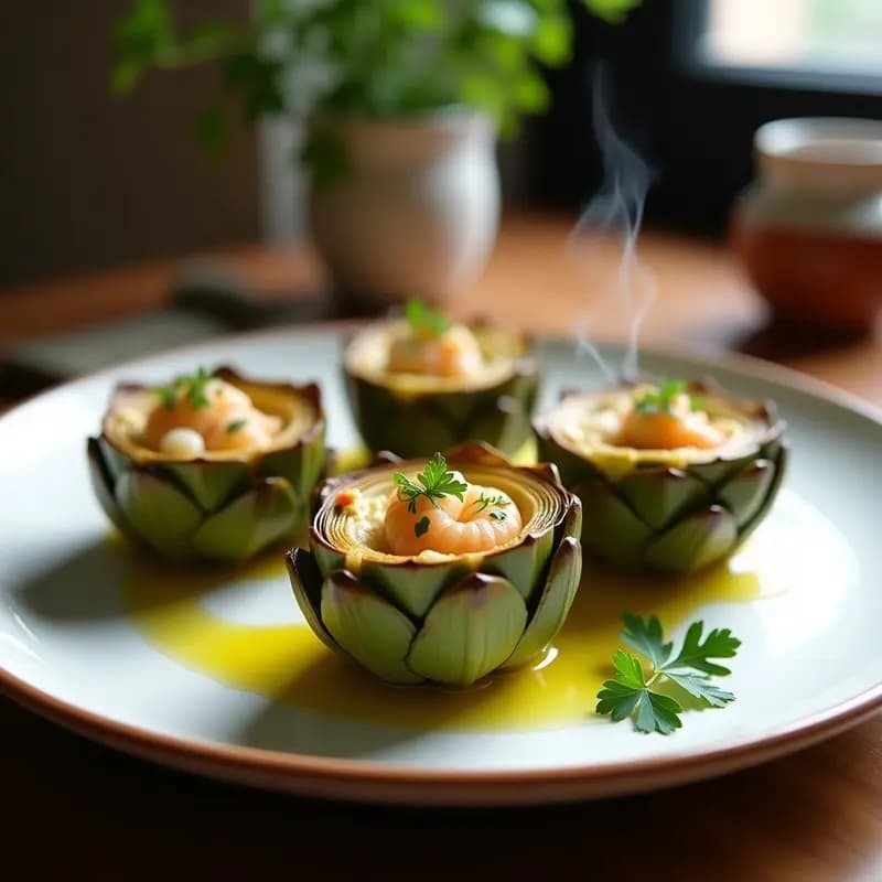Flores de Alcachofa Rellenas de Gambas y Brandada: Aperitivo Gourmet en 30 Minutos