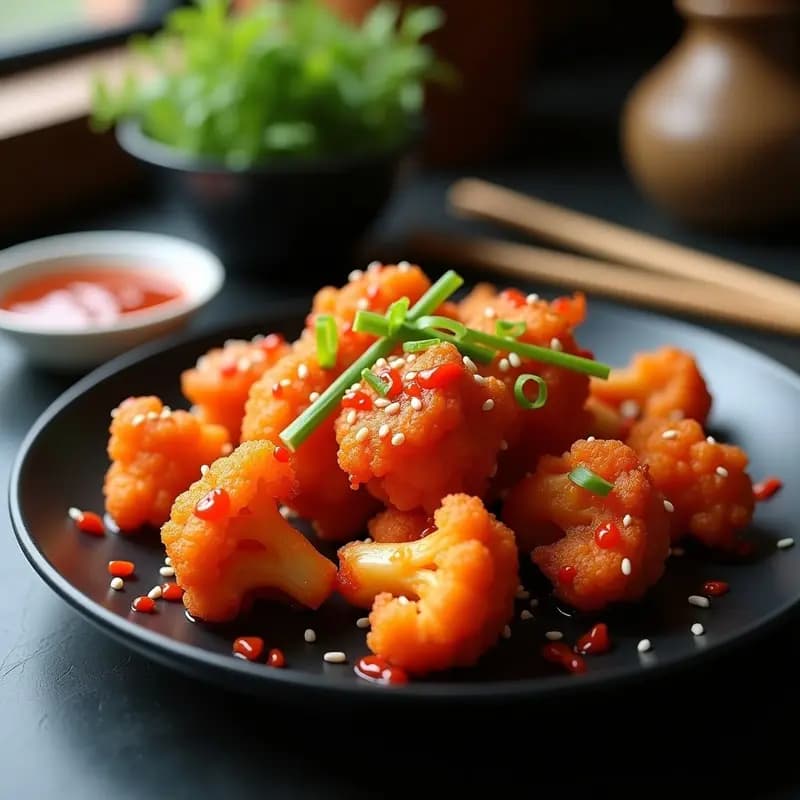Dakgangjeong Coreano de Coliflor: Alitas de Coliflor en Airfryer con Salsa Picante de Gochujang