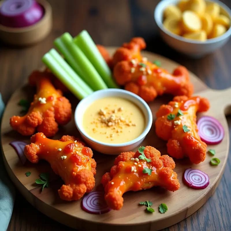 Alitas de Coliflor al Buffalo con Salsa de Queso Vegano: Snack Picante para Ver en Streaming