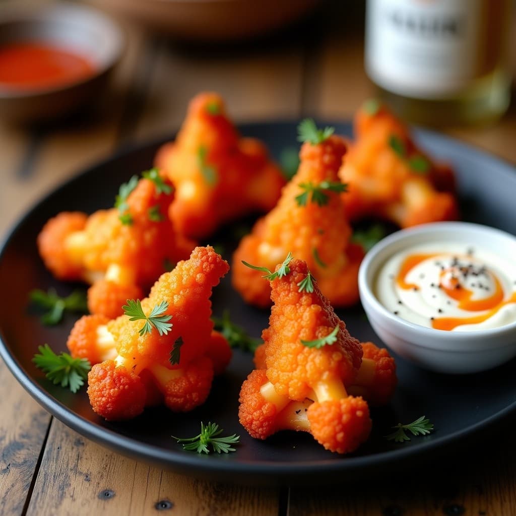 Alitas de Coliflor al Buffalo con Salsa de Yogur Griego: Aperitivo Picante Sin Gluten