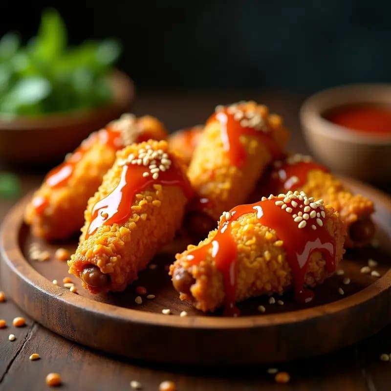 Alitas de Pollo Rebozadas en Cereales con Glaseado de Miel y Sriracha