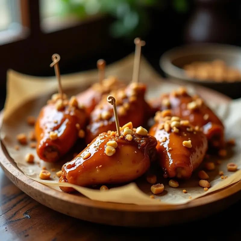 Alitas de Pollo con Glaseado de Caramelo Salado y Crujiente de Cacahuetes: Receta para Chuparse los Dedos