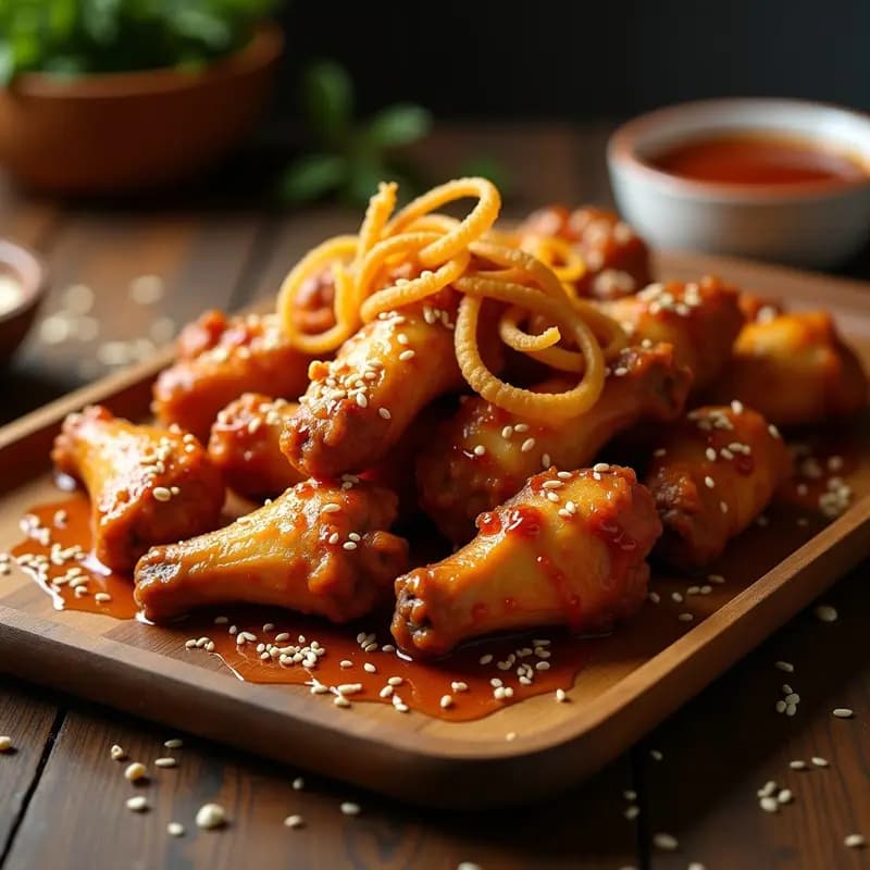 Alitas de Pollo al Estilo Honey Garlic con Sésamo y Cebolla Frita: Receta Adictiva en 30 Minutos
