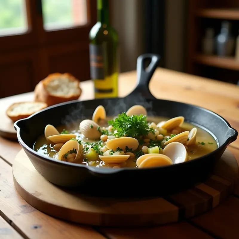 Almejas a la Marinera: Receta Gallega con Vino Blanco y Perejil en Sartén