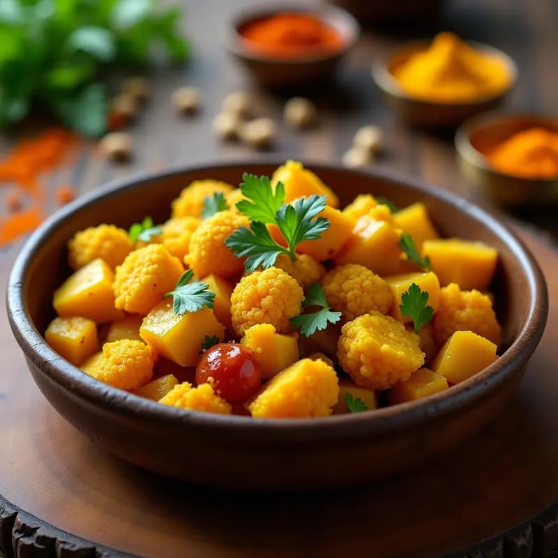 Alo Gobi Indio con Patatas, Coliflor y Cúrcuma: Receta Vegana y Antiinflamatoria en 25 Minutos